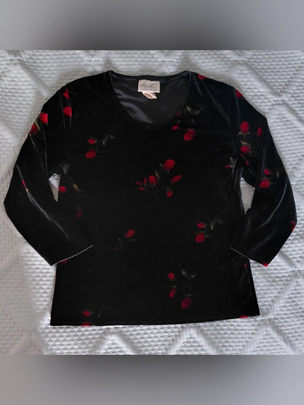Kathie Lee Collection Velour Rose Top